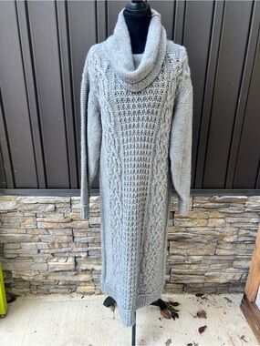 Free People Light Gray Cable Knit Cowl Sweater Dress sz M
